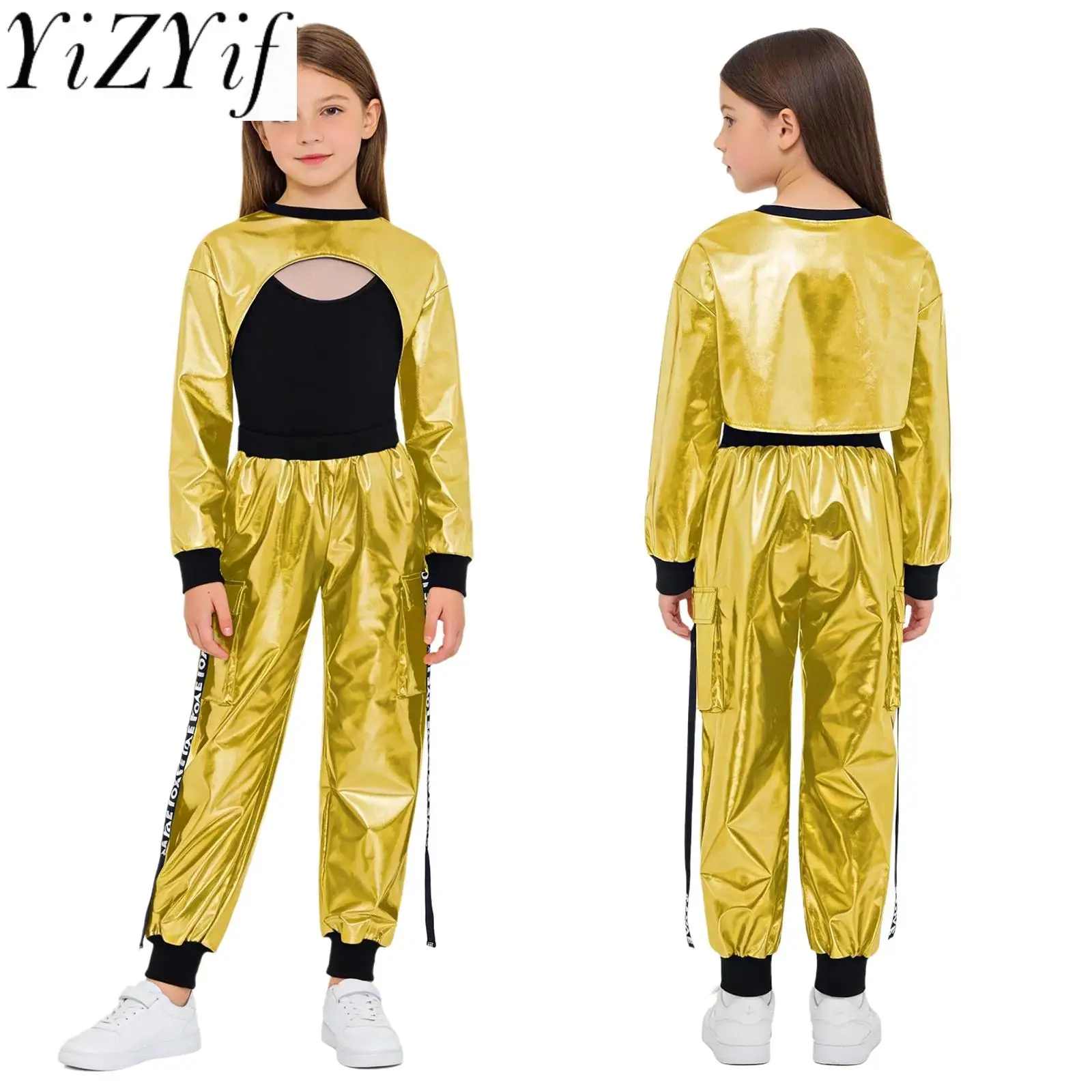 Girls 2 Pieces Hip Hop Dance Outfits Metallic Pullover Crop Top And Pants Set for Modern Jazz Street Dance Performance Outfits
Girls 2 Pieces Hip Hop Dance Outfits Metallic Pullover Crop Top And Pants Set for Modern Jazz Street Dance Performance Outfits