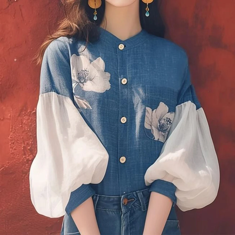 2025 early autumn new shirt popular, niche, chic, high-end, Korean style age reducing blue printed lantern sleeve top
2025 early autumn new shirt popular, niche, chic, high-end, Korean style age reducing blue printed lantern sleeve top