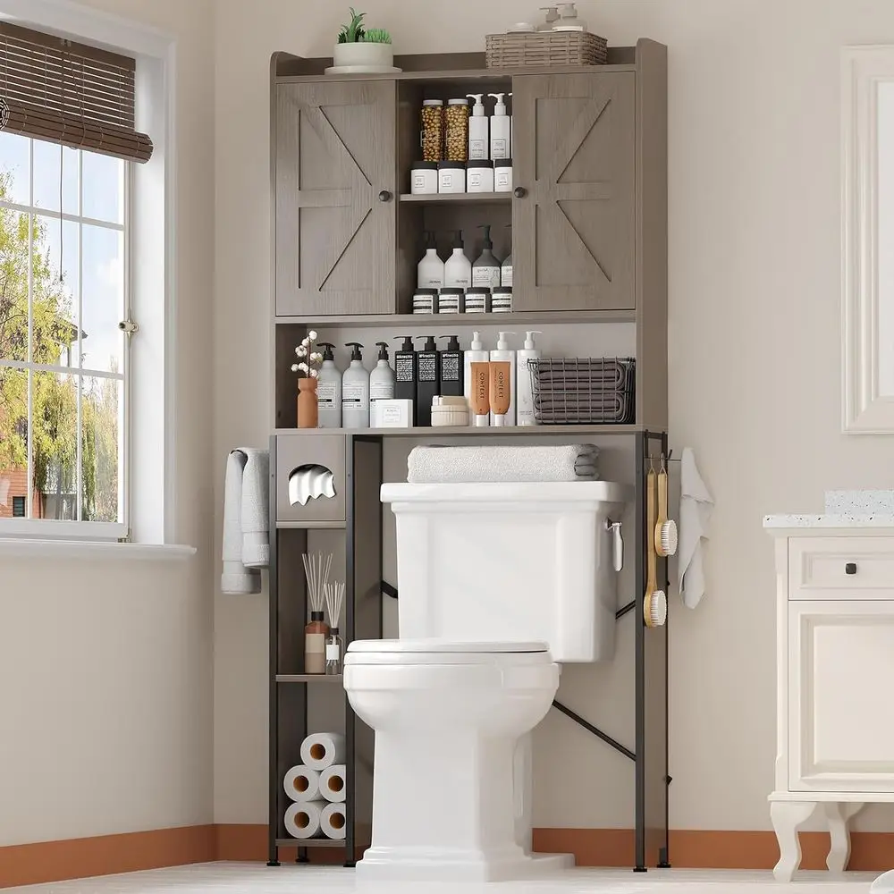 Over-the-Potty Metal Storage Cabinet with 7 Adjustable Shelves and Paper Holder, Grey Oak Finish for Bathroom, Laundry Room
Over-the-Potty Metal Storage Cabinet with 7 Adjustable Shelves and Paper Holder, Grey Oak Finish for Bathroom, Laundry Room