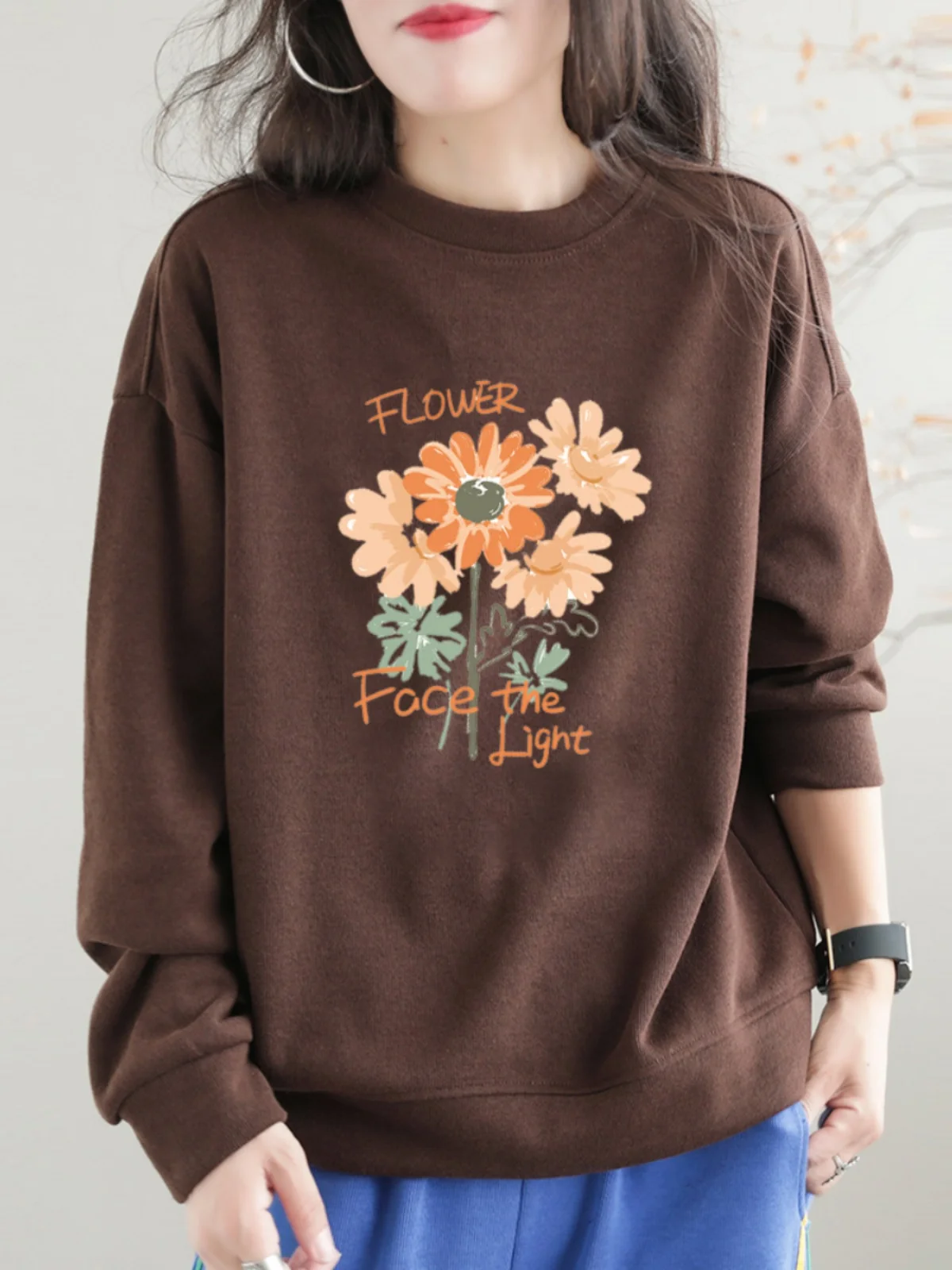 Café Brown round Neck Pure Cotton Sweatshirt Women's Fashion Print Casual Long Sleeve Top Korean Style Comfortable Loose Fit
Café Brown round Neck Pure Cotton Sweatshirt Women's Fashion Print Casual Long Sleeve Top Korean Style Comfortable Loose Fit