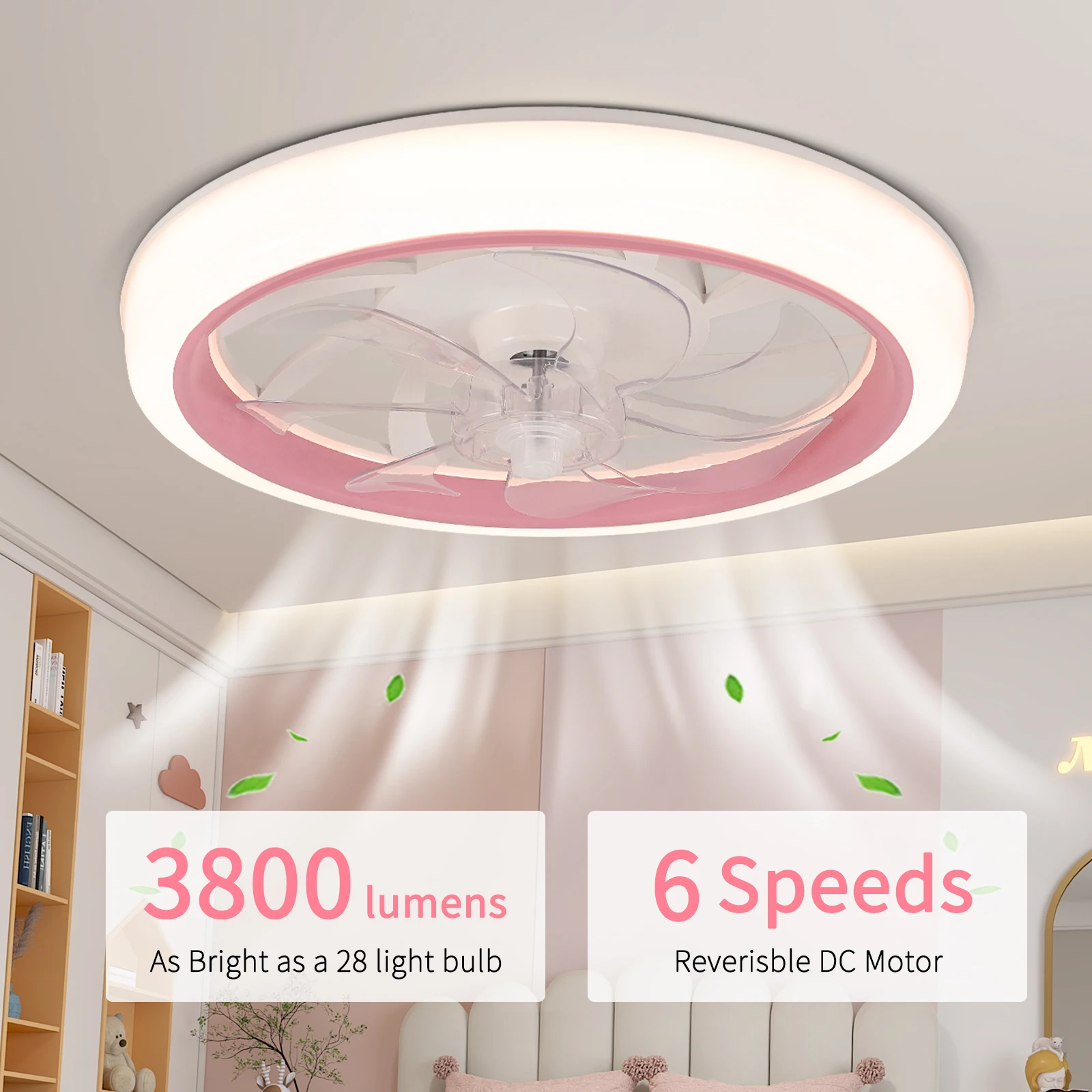 Low Floor Ceiling Fan, Remote Dimming, 6-speed Wind Speed, Timing Function, Silent DC Motor, Pink Children's Bedroom/living Room
Low Floor Ceiling Fan, Remote Dimming, 6-speed Wind Speed, Timing Function, Silent DC Motor, Pink Children's Bedroom/living Room