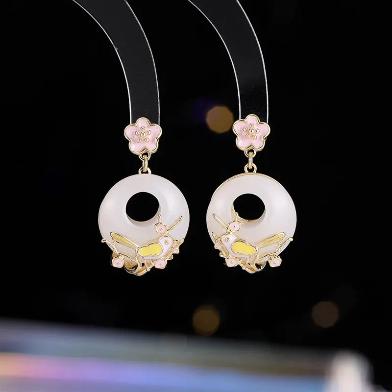New Chinese National Style Earrings Pink Blossoms Elegant Temperament Vintage Design Classical Peace Buckle Flower Bird St
New Chinese National Style Earrings Pink Blossoms Elegant Temperament Vintage Design Classical Peace Buckle Flower Bird St