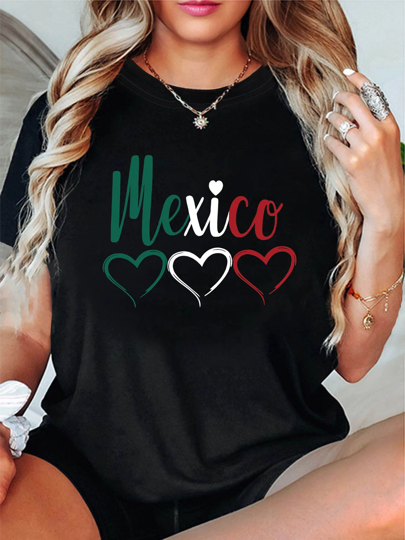 Crew Neck Casual Daily Top for Summer & Spring Women's Clothing Heart of Mexico Letter Print T-shirt Short Sleeve Streetwear
Crew Neck Casual Daily Top for Summer & Spring Women's Clothing Heart of Mexico Letter Print T-shirt Short Sleeve Streetwear