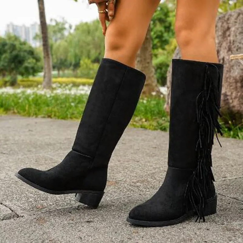 NEW Luxury Women Round Toe Square Heel Large Sizes Knee-High Long Boots Fashion Flock Side Tassels Boots Retro Brown Women Shoes
NEW Luxury Women Round Toe Square Heel Large Sizes Knee-High Long Boots Fashion Flock Side Tassels Boots Retro Brown Women Shoes