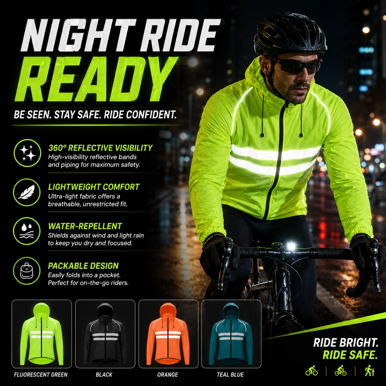 Men Cycling Jacket Reflective Hooded Windproof Water Repellent Bike Windbreaker Lightweight Packable Outdoor Coat
Men Cycling Jacket Reflective Hooded Windproof Water Repellent Bike Windbreaker Lightweight Packable Outdoor Coat