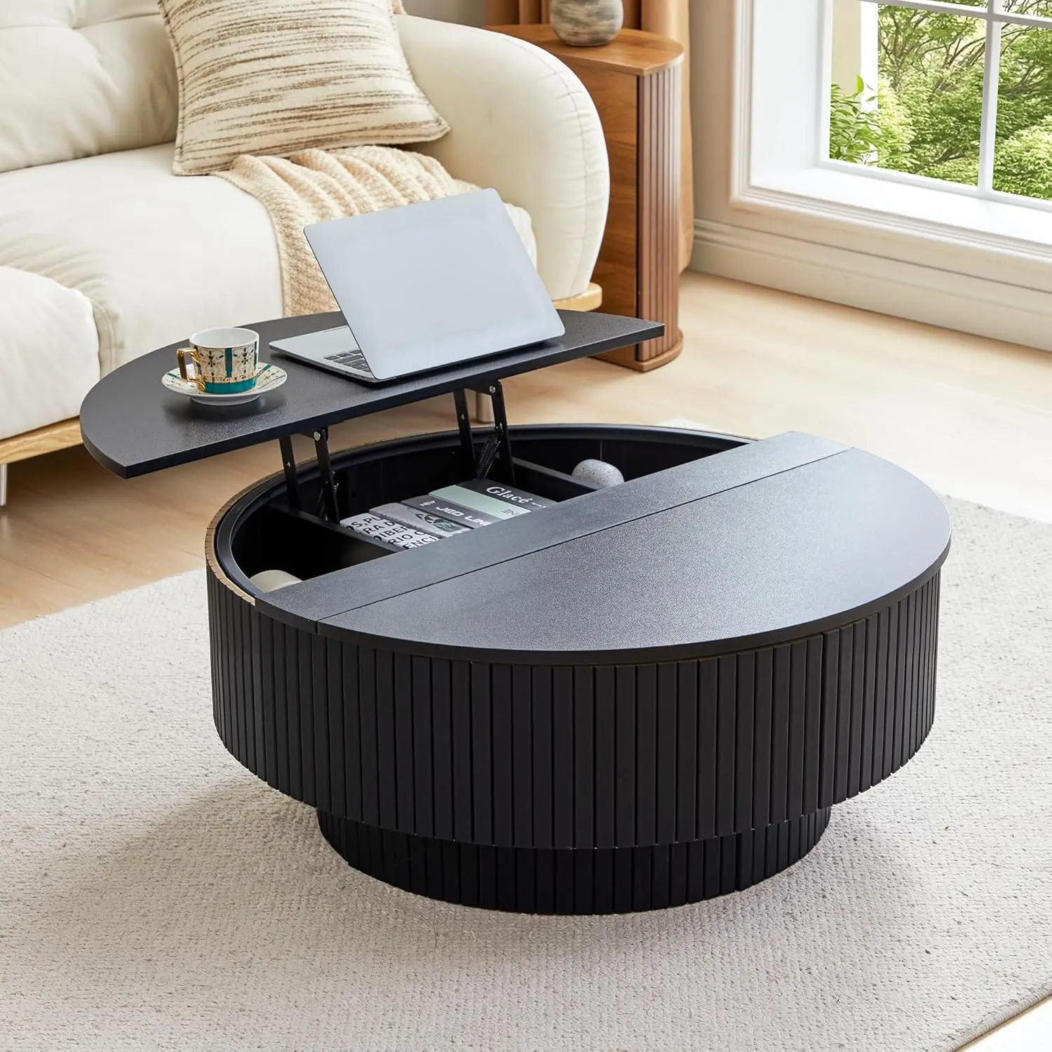 33" Round Lift-Top Fluted Storage Coffee Table Metal Frame Wood Living Room Office Small Space, Customized
33" Round Lift-Top Fluted Storage Coffee Table Metal Frame Wood Living Room Office Small Space, Customized