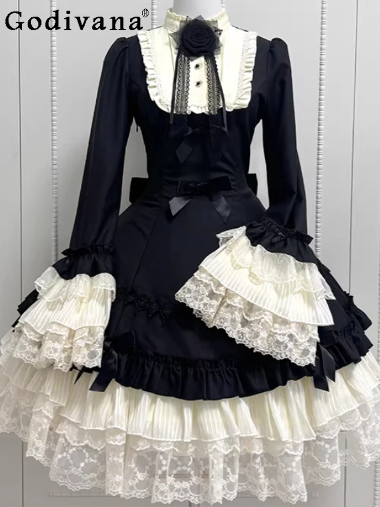 Elegant Black Lolita Sweet Japanese Stand-up Collar Princess Dress Female Loose Versatile Age-reducing Cape Shawl Two-piece Sets
Elegant Black Lolita Sweet Japanese Stand-up Collar Princess Dress Female Loose Versatile Age-reducing Cape Shawl Two-piece Sets