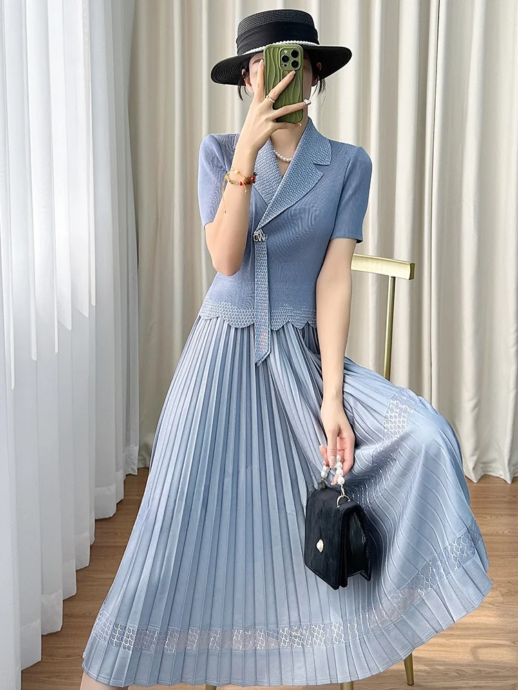 Summer Style Midi Dress Women's Short Sleeve Pleated A-Line Skirt Fashionable Casual Wear Straight Cut Polyester Fabric
Summer Style Midi Dress Women's Short Sleeve Pleated A-Line Skirt Fashionable Casual Wear Straight Cut Polyester Fabric