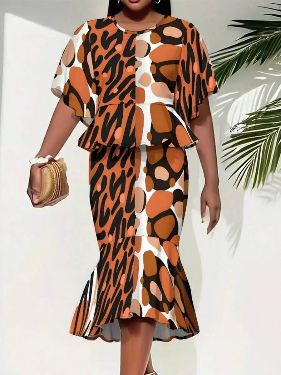 Womens Oversized Batwing Sleeve Top And Fishtail Skirt Set With Leopard Print
Womens Oversized Batwing Sleeve Top And Fishtail Skirt Set With Leopard Print