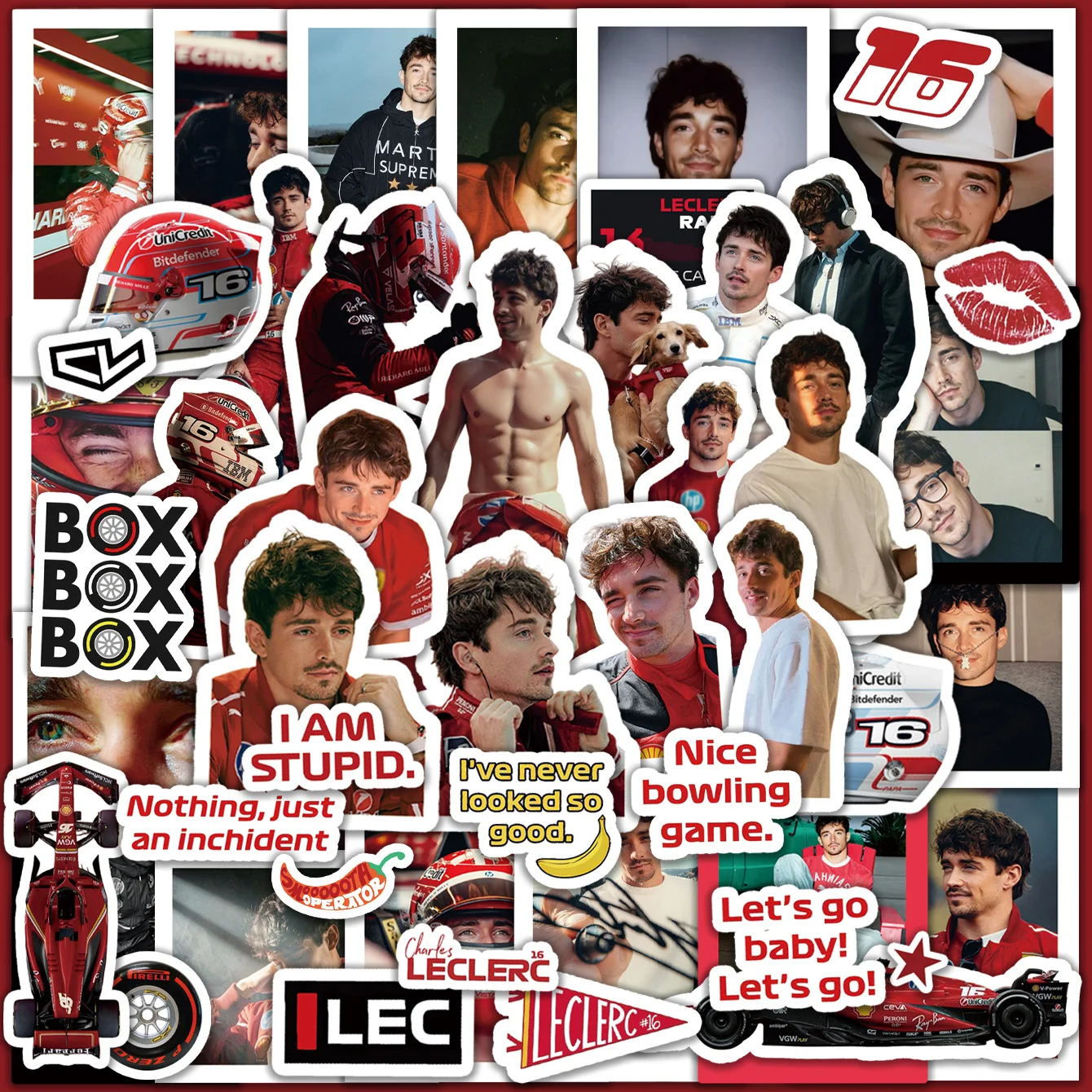 6 Sheets of Leclerc Stickers, F1 Stickers, 16 Stickers, Race Stickers, Decals, Phone Case Stickers, Helmet Stickers, Car Stickers, DIY Decorative Stickers for Journals, Water Bottle Decoration Stickers, Gift Bag Stickers, Birthday Party Decoration Sticker
6 Sheets of Leclerc Stickers, F1 Stickers, 16 Stickers, Race Stickers, Decals, Phone Case Stickers, Helmet Stickers, Car Stickers, DIY Decorative Stickers for Journals, Water Bottle Decoration Stickers, Gift Bag Stickers, Birthday Party Decoration Sticker