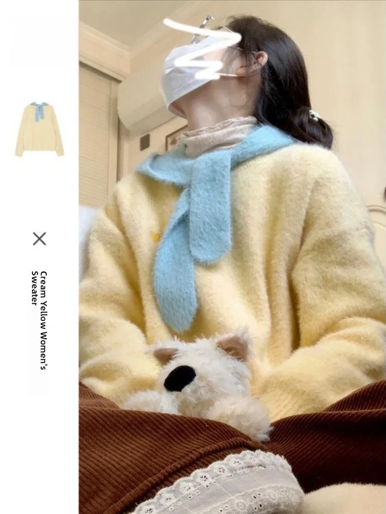 Yellow Knitted Loose Women's Sweater Fashionable Spring Outerwear Comfortable Breathable Korean Style round Neck Long Sleeve
Yellow Knitted Loose Women's Sweater Fashionable Spring Outerwear Comfortable Breathable Korean Style round Neck Long Sleeve