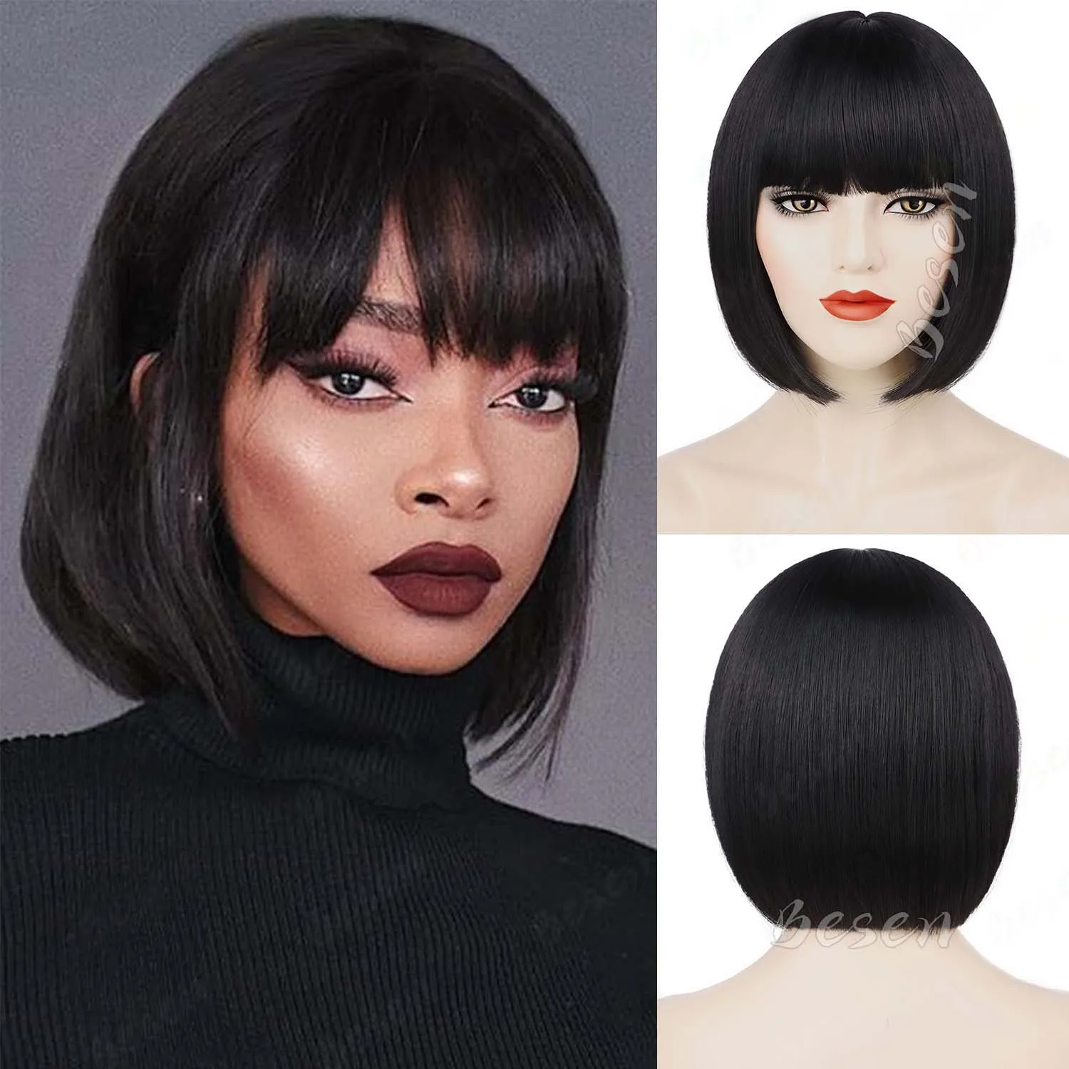 Synthetic Black Short Bob Wig,Straight Bob Lolita Wig with Bangs for Women,Short Bob Bangs Wig for Daily Use,Multi-colored Wig
Synthetic Black Short Bob Wig,Straight Bob Lolita Wig with Bangs for Women,Short Bob Bangs Wig for Daily Use,Multi-colored Wig