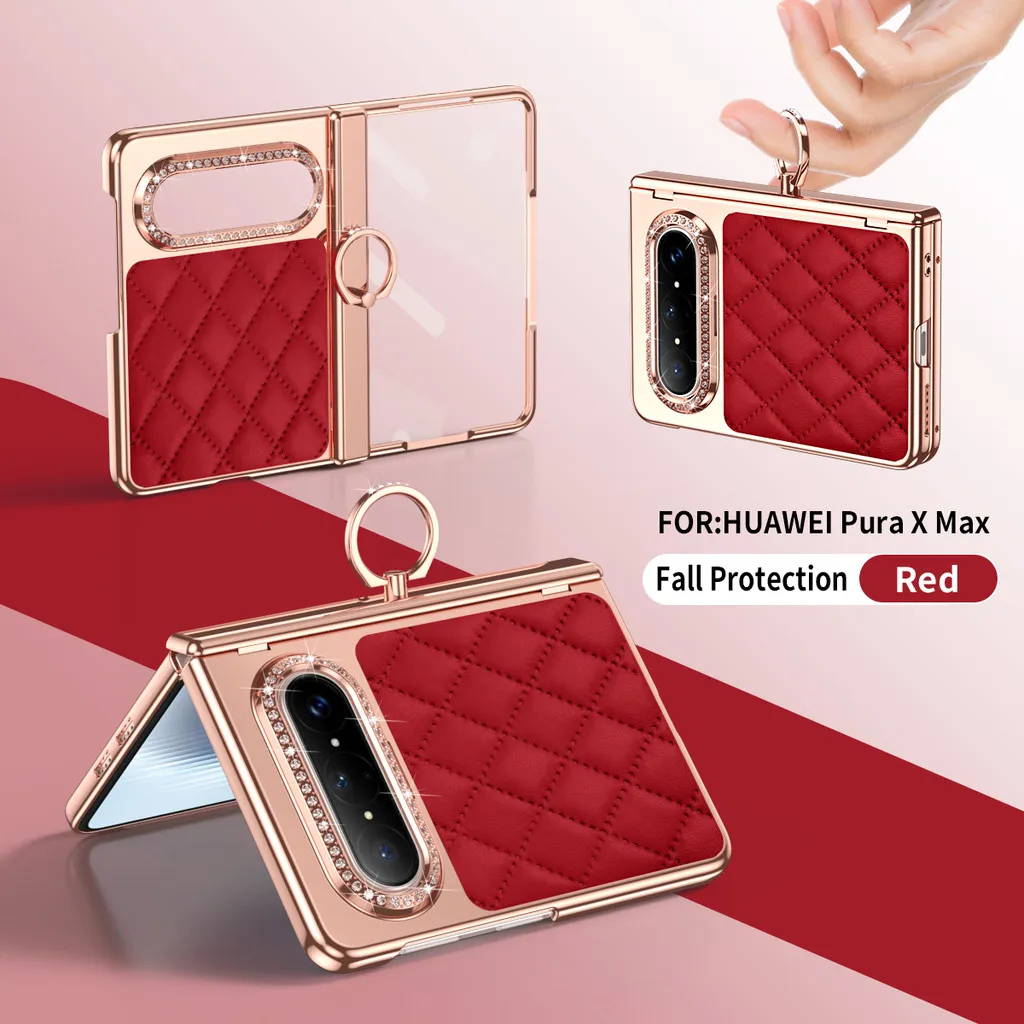 PU Leather Plating Glitter Bling Diamond Ring Hinge Phone Case For Huawei Pura X Max 5G Screen Protect Film Shockproof Cover
PU Leather Plating Glitter Bling Diamond Ring Hinge Phone Case For Huawei Pura X Max 5G Screen Protect Film Shockproof Cover