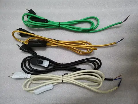 Cables de alimentación de CA de 220V con interruptor de enchufe europeo, Cable flexible cubierto de tela textil clásico, Cable de extensión para lámpara de mesa