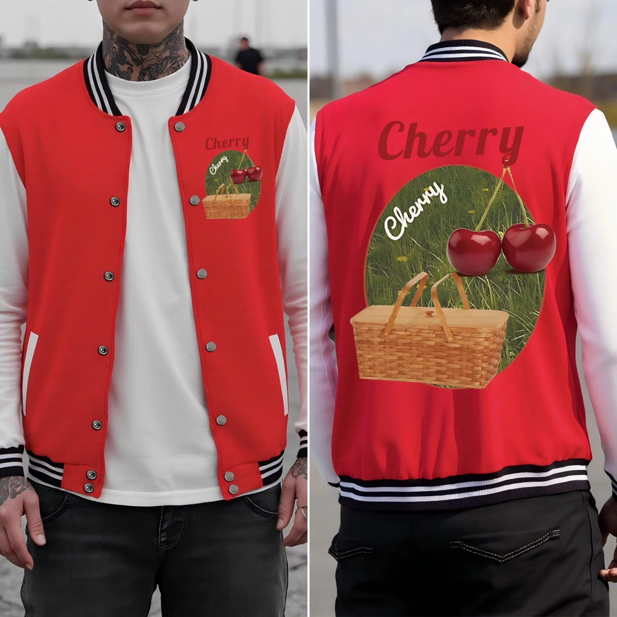 Picnic Cherry Fruit Printing Jackets Man Fashion Button Baseball Uniform Colorful American Clothes Hip Hop Cotton Streetwear
Picnic Cherry Fruit Printing Jackets Man Fashion Button Baseball Uniform Colorful American Clothes Hip Hop Cotton Streetwear