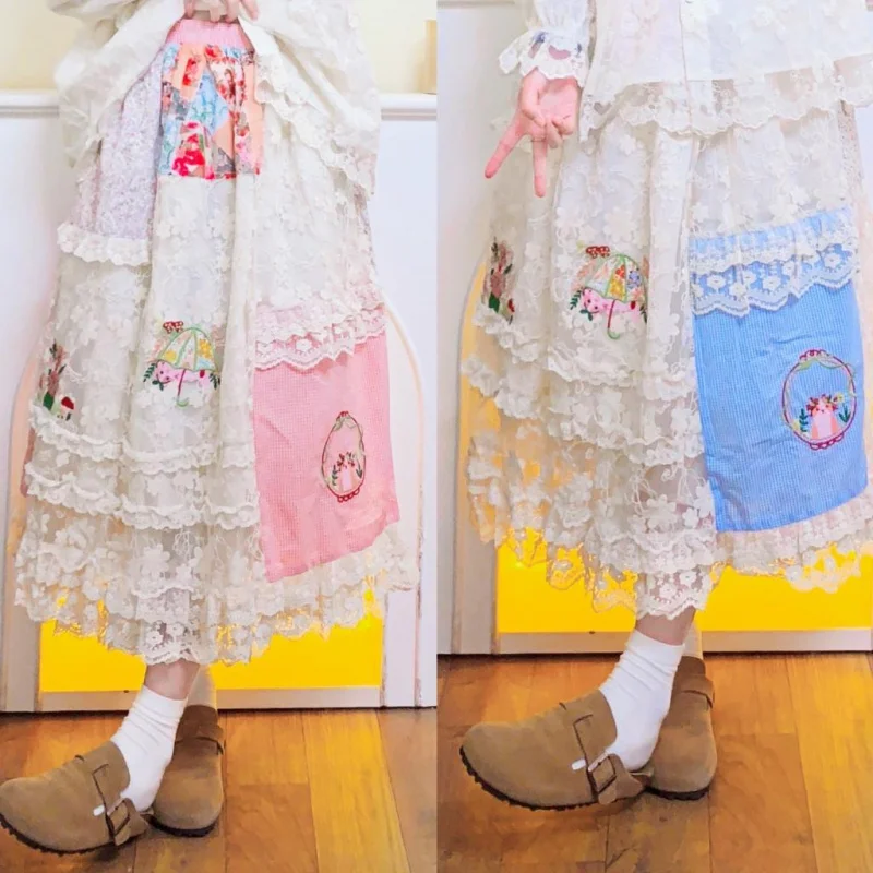 Female Cotton Patchwork Ruffled Lace Cottagecore Victorian Rococo Midi Skirt Vintage Retro Chic Mori Girl Lolita Long Skirt
Female Cotton Patchwork Ruffled Lace Cottagecore Victorian Rococo Midi Skirt Vintage Retro Chic Mori Girl Lolita Long Skirt