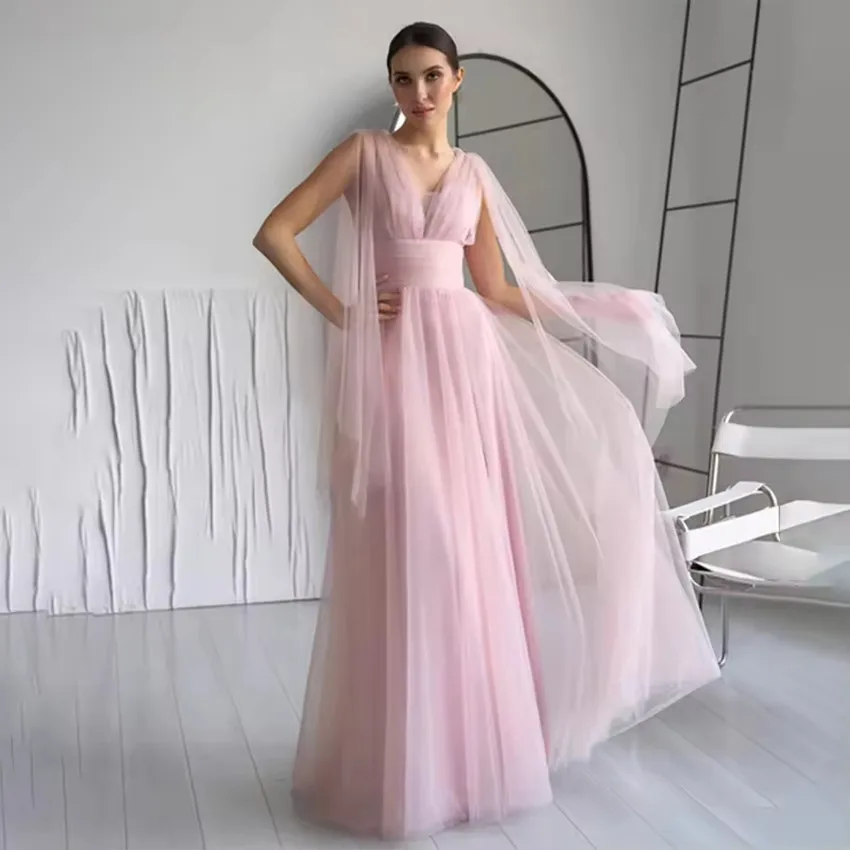 Simple Tulle Prom Dress Deep V-neck Sleeveless A-line Floor Length Wedding Party Dress Formal Occasion Evening Dress Customized
Simple Tulle Prom Dress Deep V-neck Sleeveless A-line Floor Length Wedding Party Dress Formal Occasion Evening Dress Customized