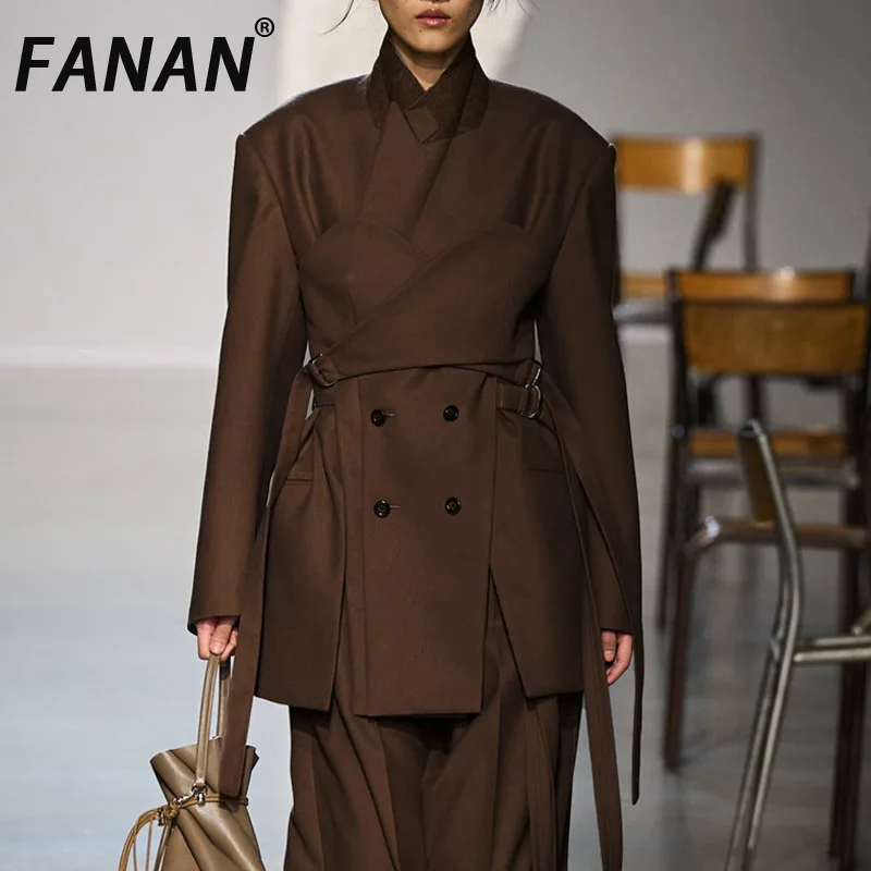 FANAN Solid Spliced Lace Up Fashion Jackets For Women V Neck Long Sleeves Patchwork Buttons Temperament Jacket Female Autumn New
FANAN Solid Spliced Lace Up Fashion Jackets For Women V Neck Long Sleeves Patchwork Buttons Temperament Jacket Female Autumn New