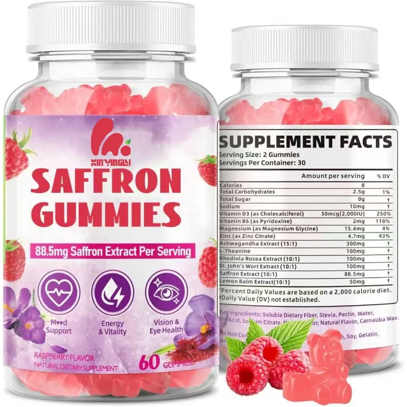 10-IN-1 formula contains 88.5mg saffron, vitamins D3 and B6, magnesium, zinc, St. John's wort raspberry flavor, 60 gummies
10-IN-1 formula contains 88.5mg saffron, vitamins D3 and B6, magnesium, zinc, St. John's wort raspberry flavor, 60 gummies