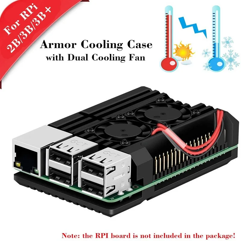 Raspberry Pi Armor Metal Case with Dual Fan Aluminium Alloy, Heatsink for Pi 3 Model B+ Pi 2
Raspberry Pi Armor Metal Case with Dual Fan Aluminium Alloy, Heatsink for Pi 3 Model B+ Pi 2