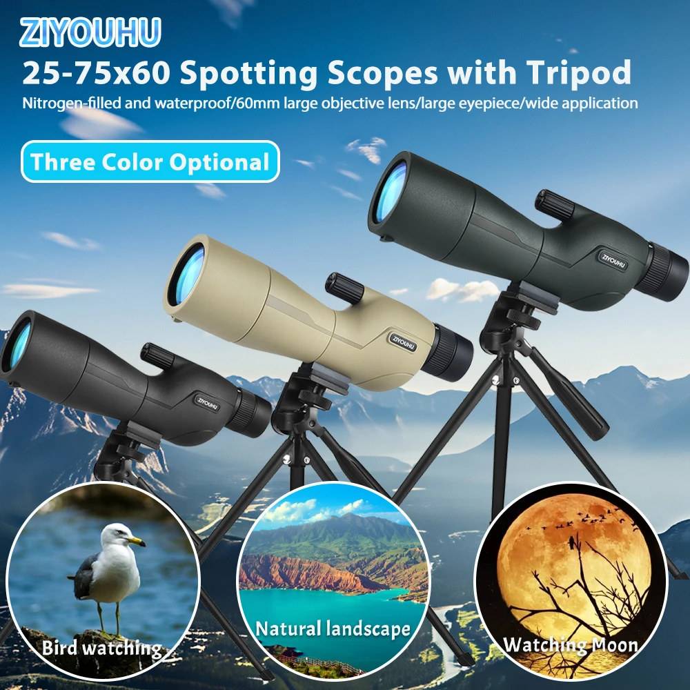 ZIYOUHU 25-75x60 Powerful Zoomable Telescope FMC Monocular Camping Astronomical Telescope Sight
ZIYOUHU 25-75x60 Powerful Zoomable Telescope FMC Monocular Camping Astronomical Telescope Sight