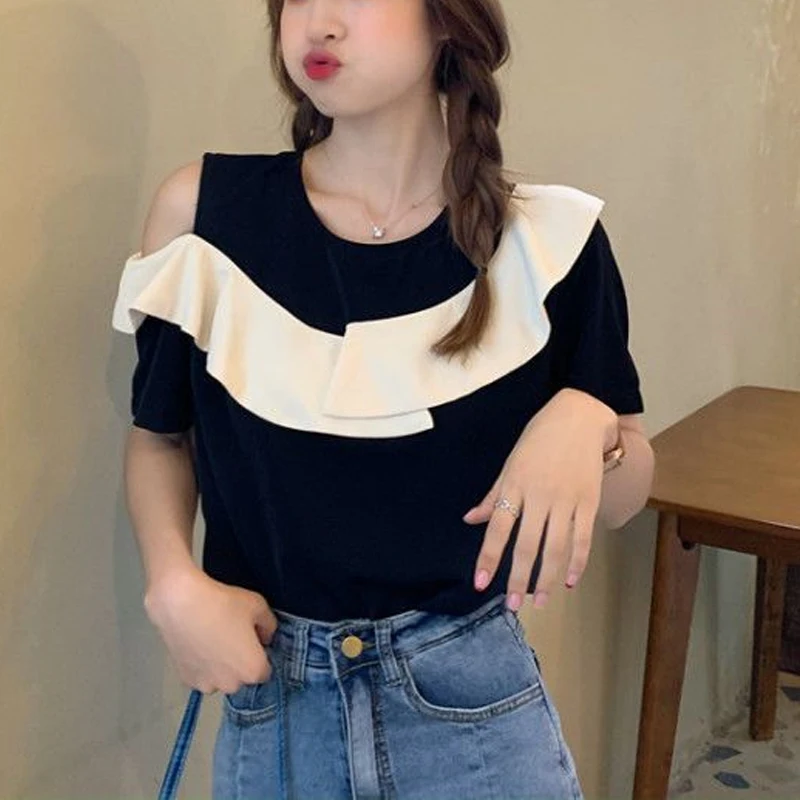 Ruffles Patchwork Off Shoulder Korean Tops Women Clothing Summer New Short Sleeve Contrast Loose Casual T Shirts Fashion Sexy
Ruffles Patchwork Off Shoulder Korean Tops Women Clothing Summer New Short Sleeve Contrast Loose Casual T Shirts Fashion Sexy