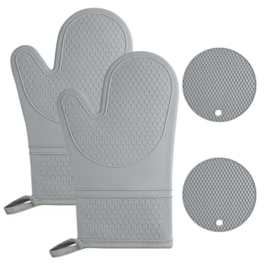 Oven Mitts with 2 Potholders, Silicone Oven Gloves Heat Resistant 464°F, Non-Slip Silicone BBQ Gloves, Waterproof Cooking Glove
Oven Mitts with 2 Potholders, Silicone Oven Gloves Heat Resistant 464°F, Non-Slip Silicone BBQ Gloves, Waterproof Cooking Glove