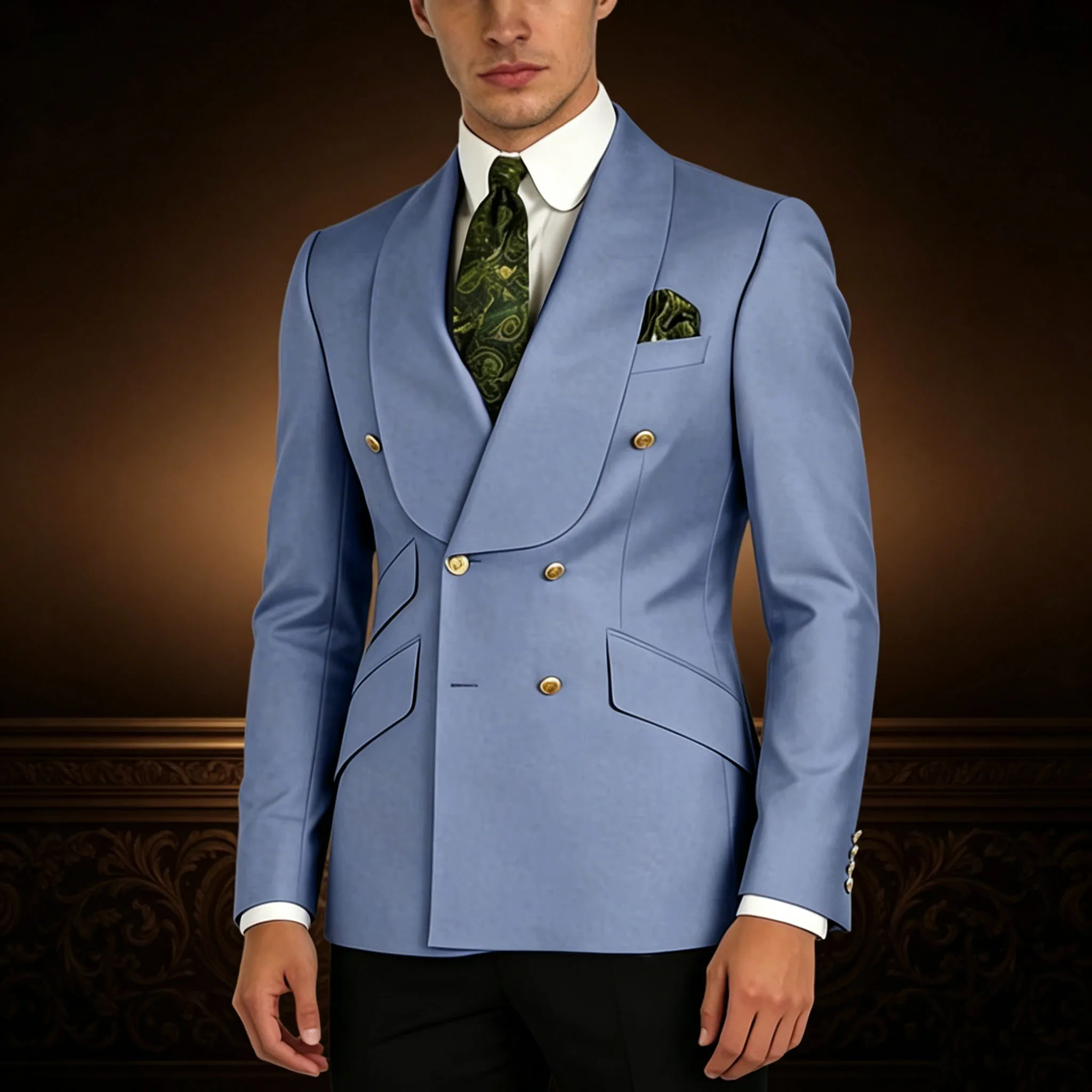 Men's Light Blue Double Breasted Blazer Shawl Lapel Slim Fit Formal Business Wedding Suit Jacket
Men's Light Blue Double Breasted Blazer Shawl Lapel Slim Fit Formal Business Wedding Suit Jacket