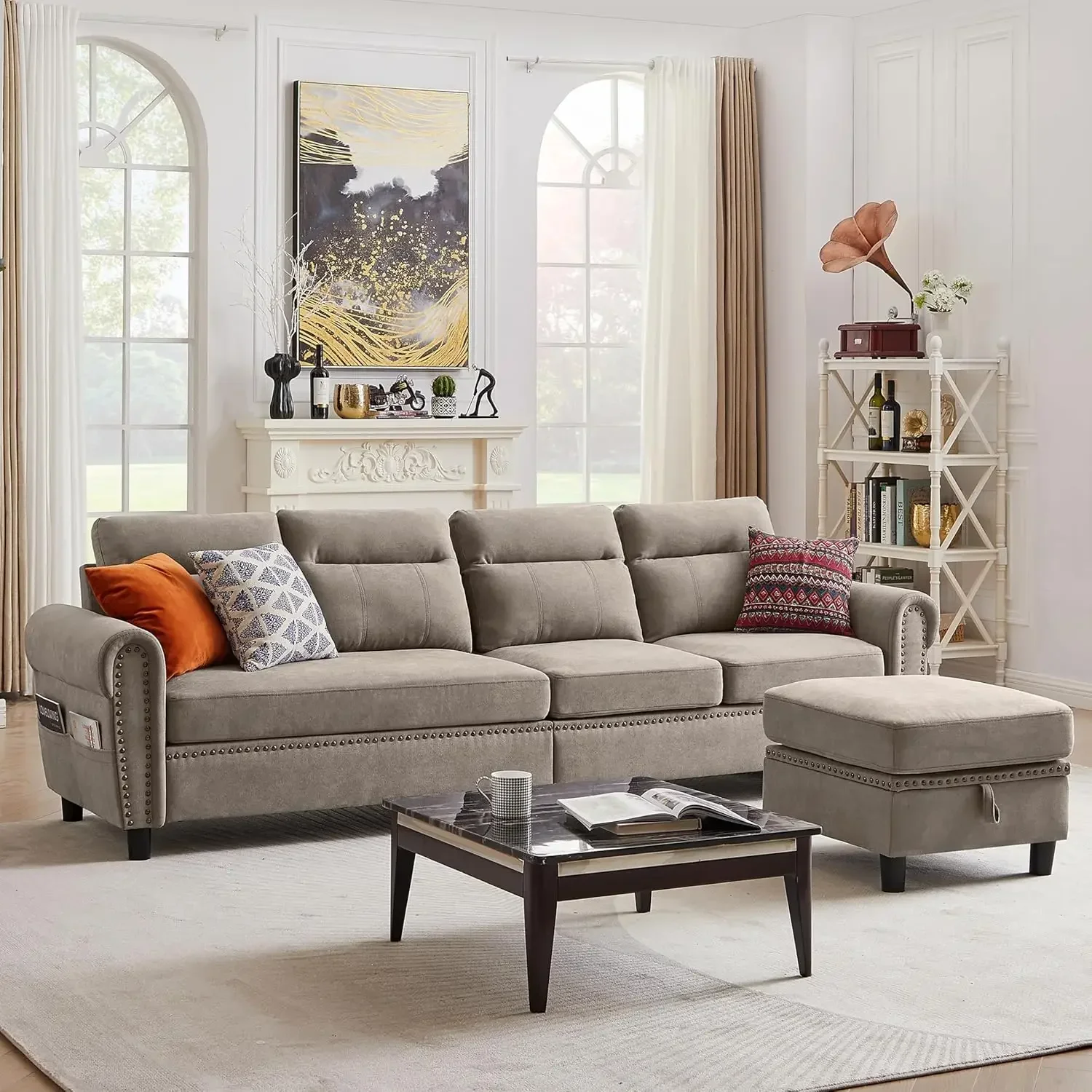 Sectional Sofa with Storage, Modern Linen L Shaped Sofa Couch with Reversible Chaise and Side Pocket, 4-Seat Convertible Sofa
Sectional Sofa with Storage, Modern Linen L Shaped Sofa Couch with Reversible Chaise and Side Pocket, 4-Seat Convertible Sofa