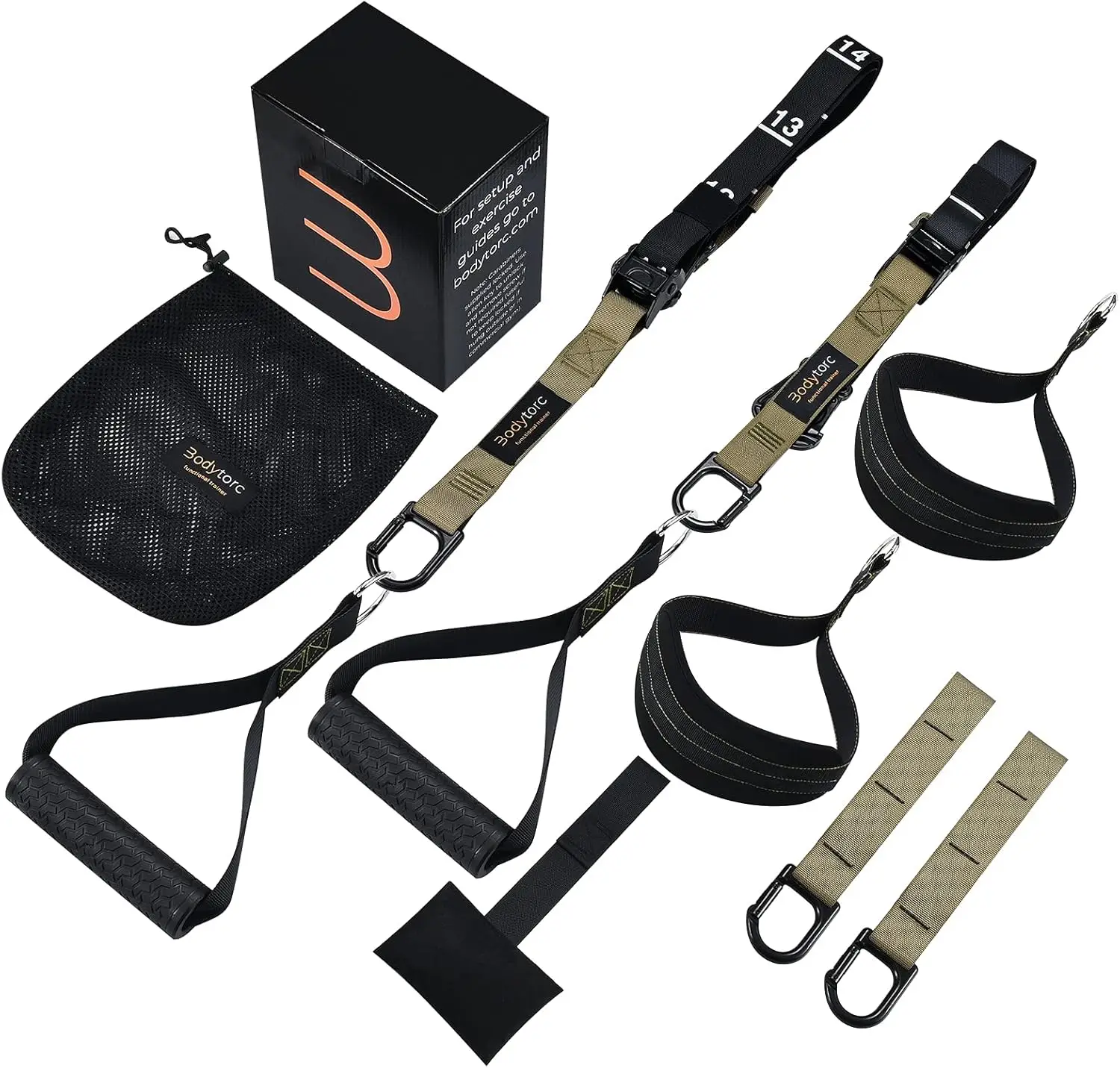Green Suspension Trainer with Door Anchor, Extension Arms & Foot Straps for Full Body Home Workouts
Green Suspension Trainer with Door Anchor, Extension Arms & Foot Straps for Full Body Home Workouts