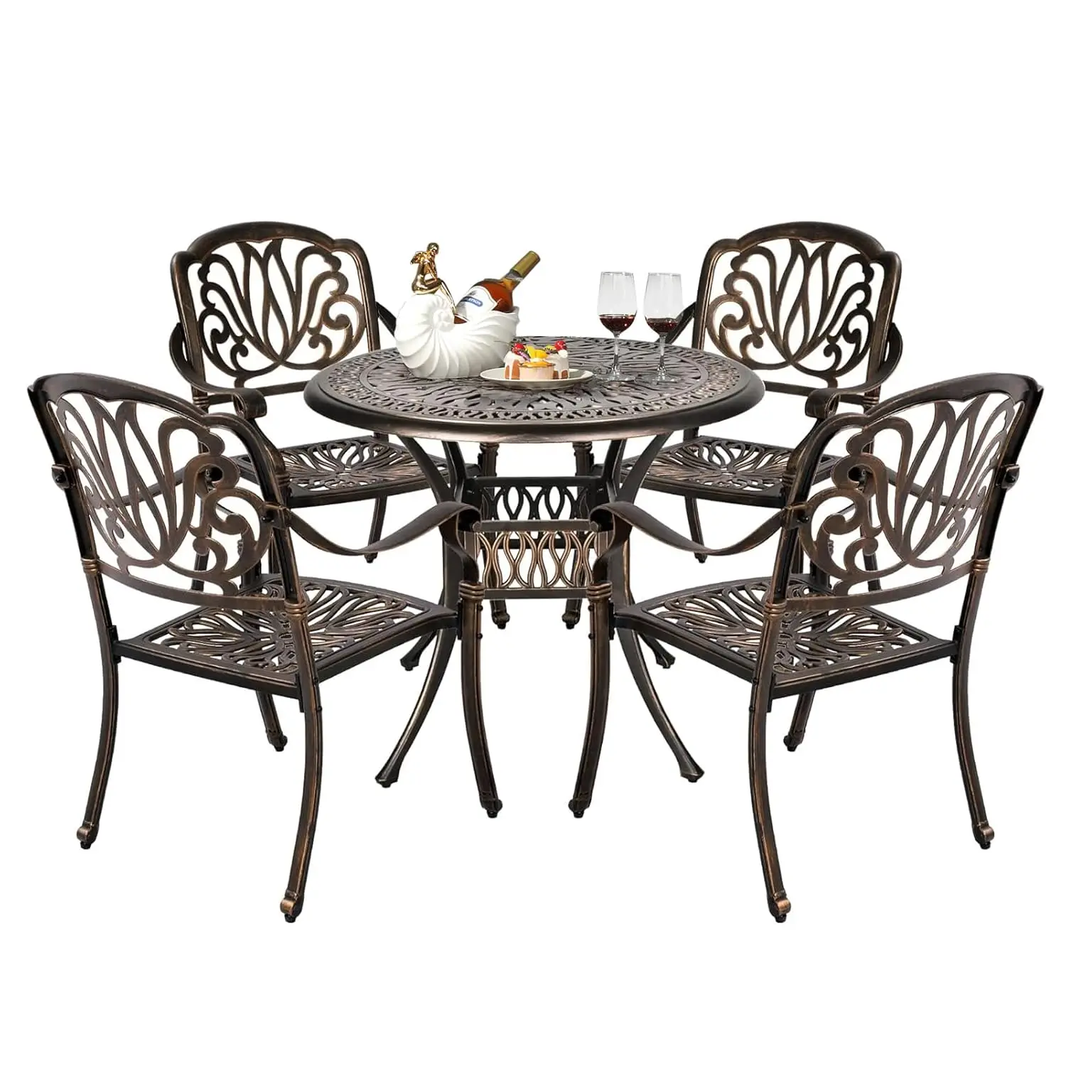 5pc Cast Aluminium Outdoor Dining Set with Umbrella Table & Chairs for Yard Garden Pool, Bronze, Customized
5pc Cast Aluminium Outdoor Dining Set with Umbrella Table & Chairs for Yard Garden Pool, Bronze, Customized