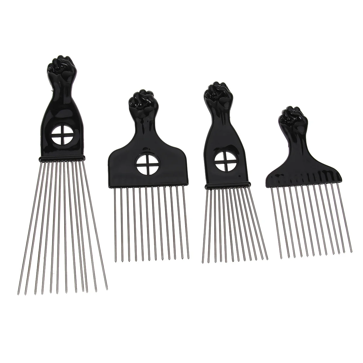 4Pcs Metal Pick Comb Hairdressing Styling Tool Fist Handle Long Tooth Comb for Volume Curl Afro Hair Pick 
4Pcs Metal Pick Comb Hairdressing Styling Tool Fist Handle Long Tooth Comb for Volume Curl Afro Hair Pick
