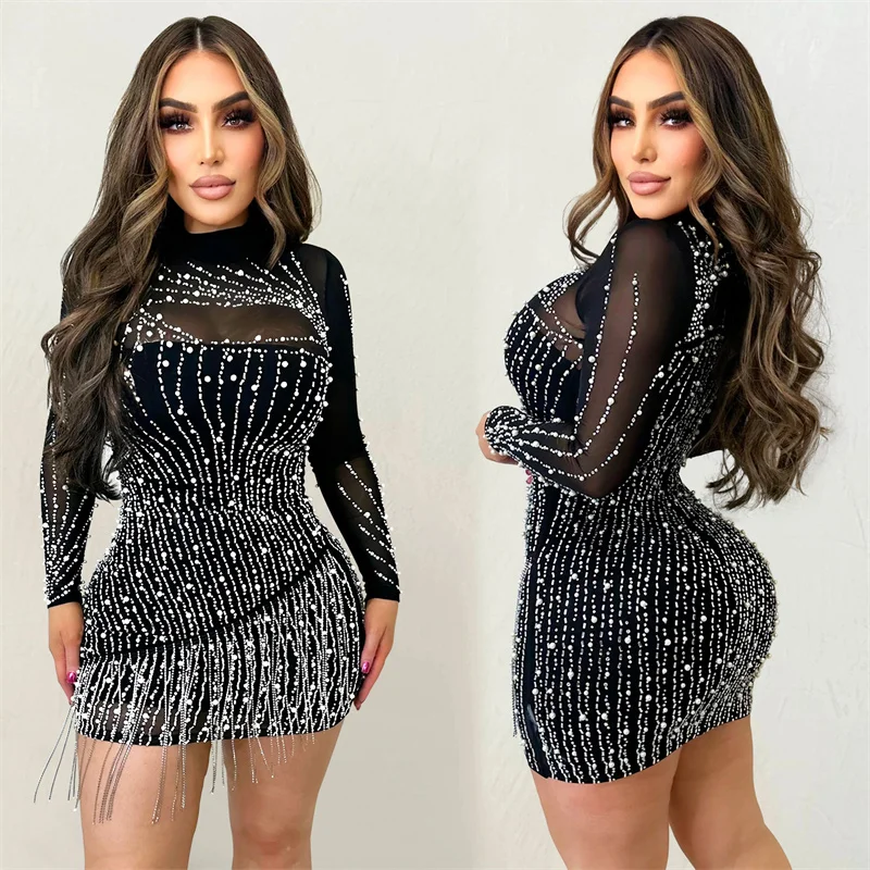 sexy sheer mesh patchwork Tassel Birthday Dresses for Women Night club Party Sparkly Diamonds Rhinestones Long Sleeve Mini Dress
sexy sheer mesh patchwork Tassel Birthday Dresses for Women Night club Party Sparkly Diamonds Rhinestones Long Sleeve Mini Dress