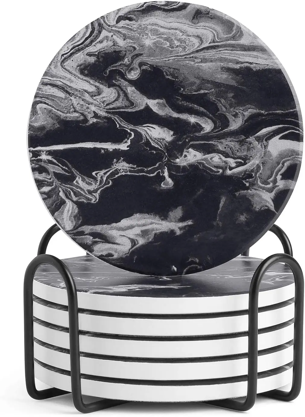 Stone Coasters Set of 6 with Holder, Absorbent Ceramic Drink Coasters for Tabletop Protection, Black Marble Style Home Decor
Stone Coasters Set of 6 with Holder, Absorbent Ceramic Drink Coasters for Tabletop Protection, Black Marble Style Home Decor