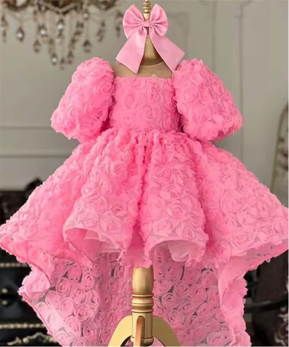 Elegant Pink Flower Girl Wedding Dress Short Front Long Back Dress with Flowers Bow Puff Princess Birthday Party Dress for Girls
Elegant Pink Flower Girl Wedding Dress Short Front Long Back Dress with Flowers Bow Puff Princess Birthday Party Dress for Girls