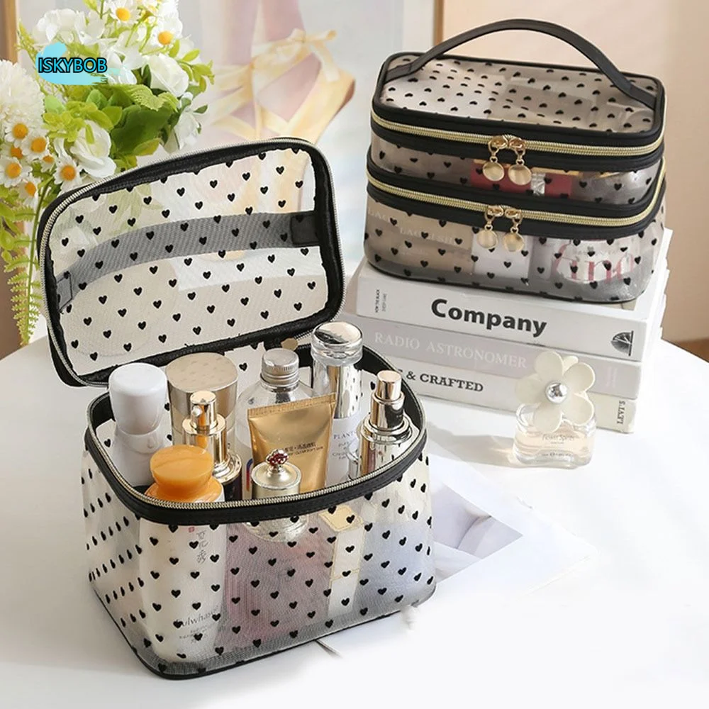 Двухслойная/однослойная сетчатая косметичка с принтом в виде сердечек, большая вместимость, черная, для женщин, удобная для переноски, прозрачная.
Двухслойная/однослойная сетчатая косметичка с принтом в виде сердечек, большая вместимость, черная, для женщин, удобная для переноски, прозрачная.