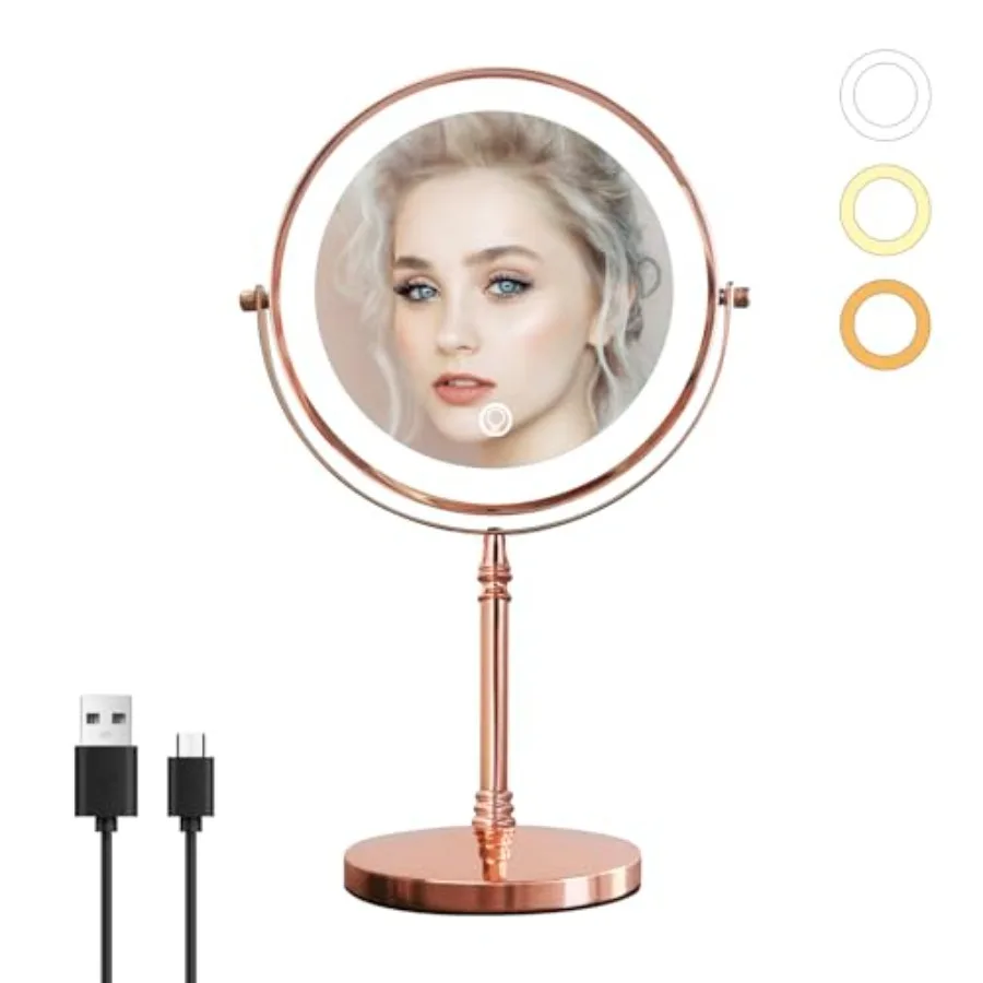 1X/10X Magnifying Mirror with 3 Color Dimmable Lighting, Makeup Mirrors Light up and Magnified with 360 Rotation for Table, Ros
1X/10X Magnifying Mirror with 3 Color Dimmable Lighting, Makeup Mirrors Light up and Magnified with 360 Rotation for Table, Ros