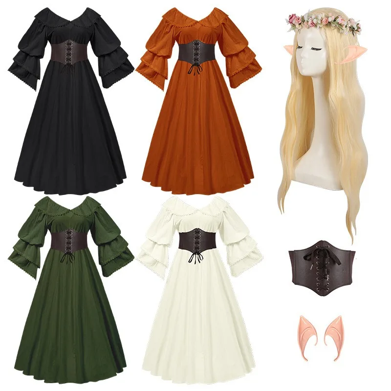 Women Renaissance Cosplay Costume Dress Waistband Flower Crown Fairy Ears Wig Suit for Medieval Carnival Party Role Play
Women Renaissance Cosplay Costume Dress Waistband Flower Crown Fairy Ears Wig Suit for Medieval Carnival Party Role Play