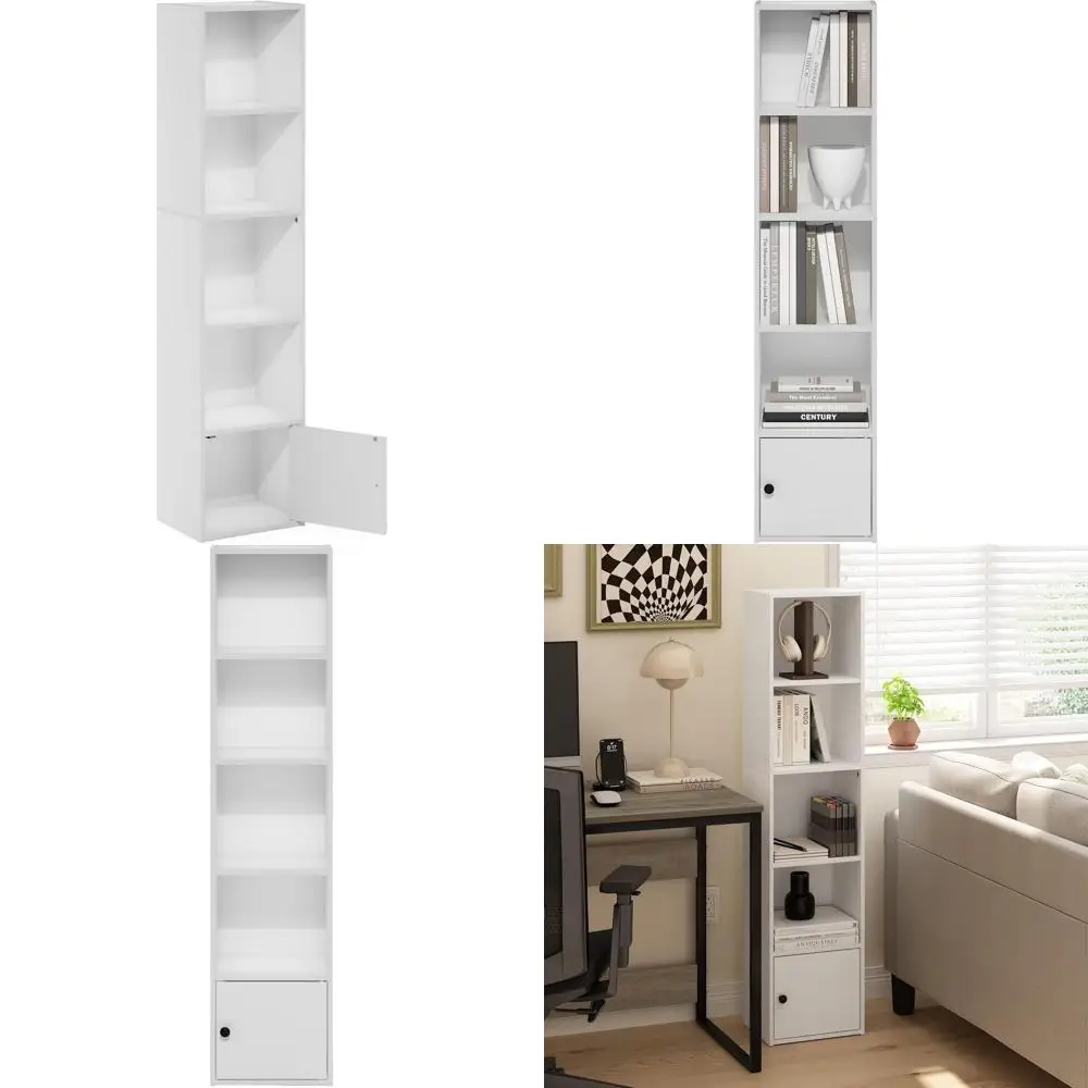 5-Tier White Bookshelf with Door Storage Cabinet, 9.3x12x52, for Home Office, Living Room, Bedroom Organization
5-Tier White Bookshelf with Door Storage Cabinet, 9.3x12x52, for Home Office, Living Room, Bedroom Organization
