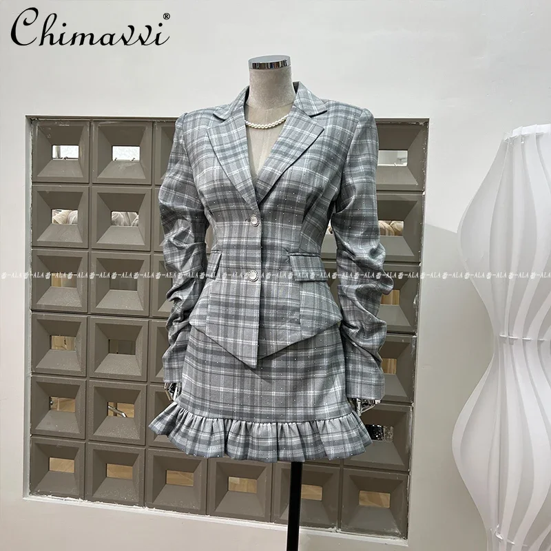 French Elegant Commuter Diamond Pile Sleeve Single-breasted Slim Jacket High Waist Hip-wrapped Skirt Two-piece Sets Women Autumn
French Elegant Commuter Diamond Pile Sleeve Single-breasted Slim Jacket High Waist Hip-wrapped Skirt Two-piece Sets Women Autumn