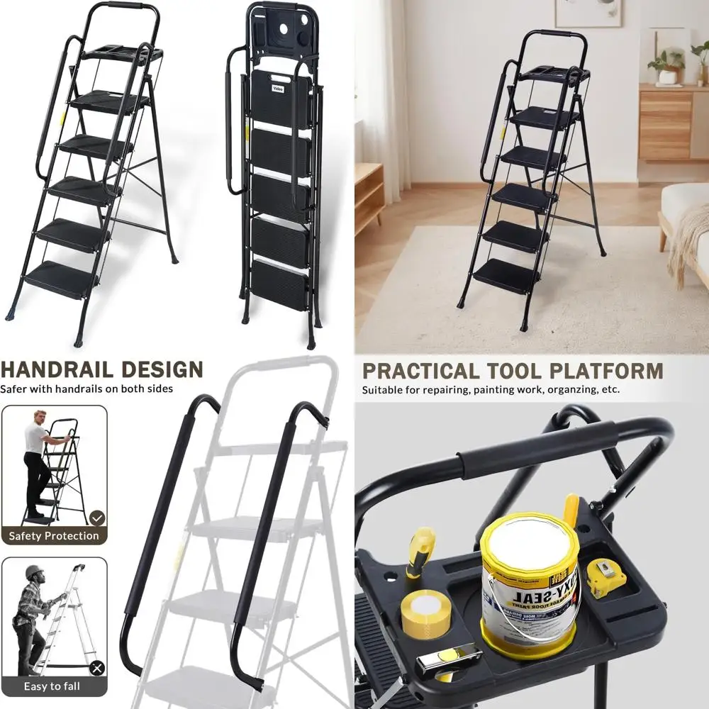 Folding Step Ladder with Tool Platform, 500 lbs Capacity, Wide Anti-Slip Pedals, Handrails for Safety, Sturdy Folding Ladder for
Folding Step Ladder with Tool Platform, 500 lbs Capacity, Wide Anti-Slip Pedals, Handrails for Safety, Sturdy Folding Ladder for