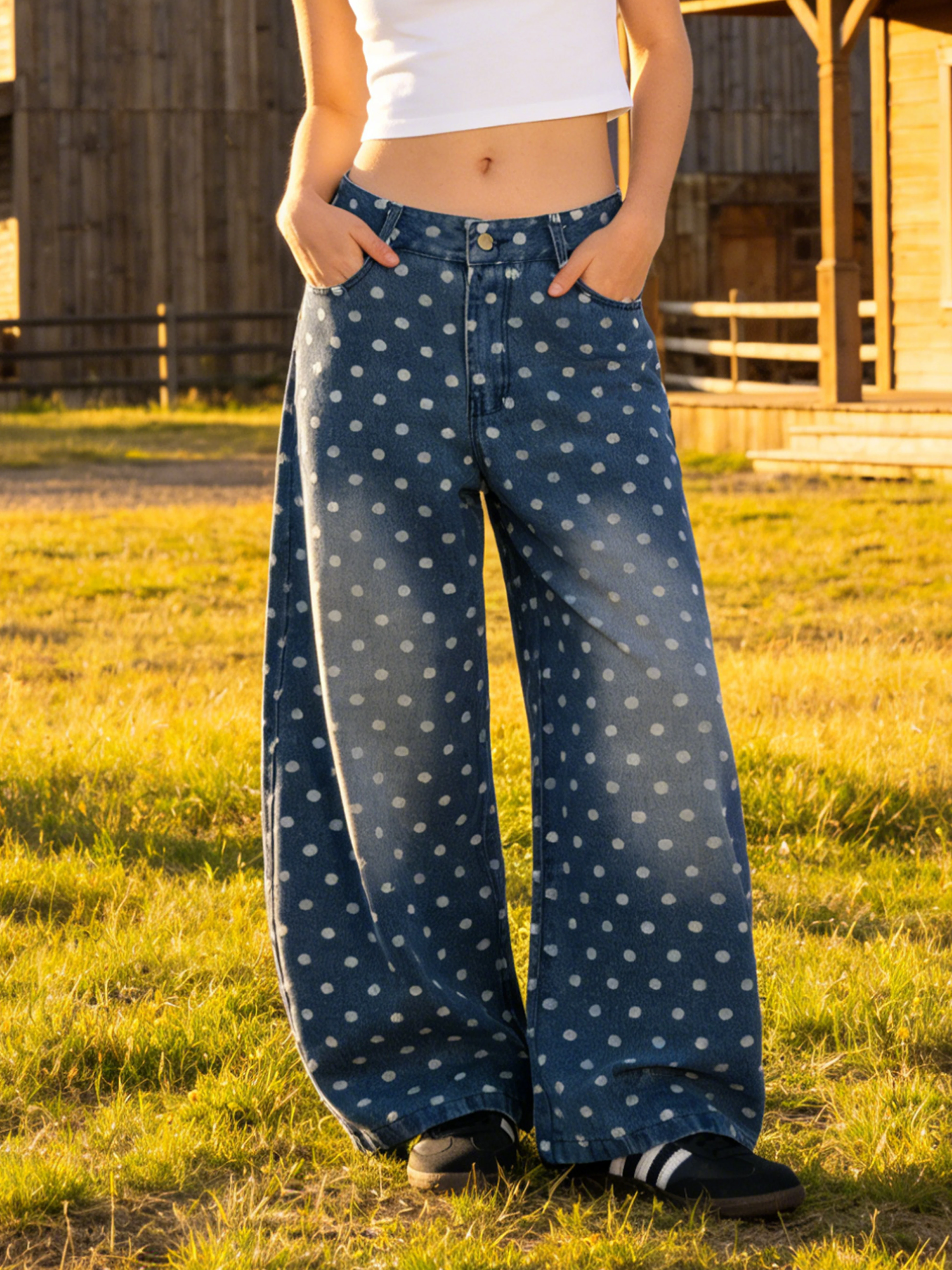 Washed Denim Wide Leg Pants Women Loose Slim Lazy Match American Lantern Pants Small Ball Dot Pattern Natural Waist Cotton
Washed Denim Wide Leg Pants Women Loose Slim Lazy Match American Lantern Pants Small Ball Dot Pattern Natural Waist Cotton