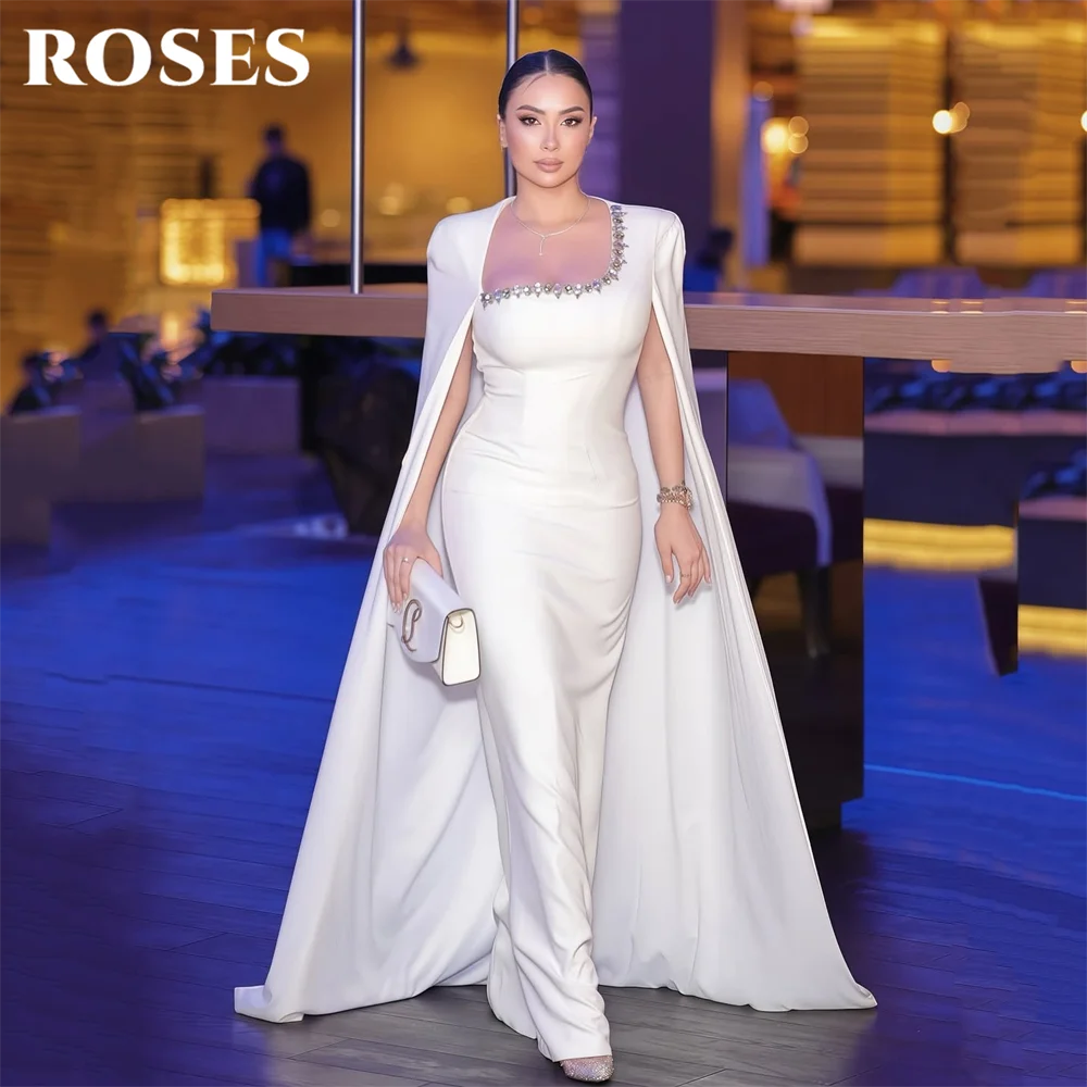 ROSES White Evening Dresses with Colorful Crystal Stones Party Dresses Cape Sleeve Prom Gown Mermaid robes du soir Customized
ROSES White Evening Dresses with Colorful Crystal Stones Party Dresses Cape Sleeve Prom Gown Mermaid robes du soir Customized