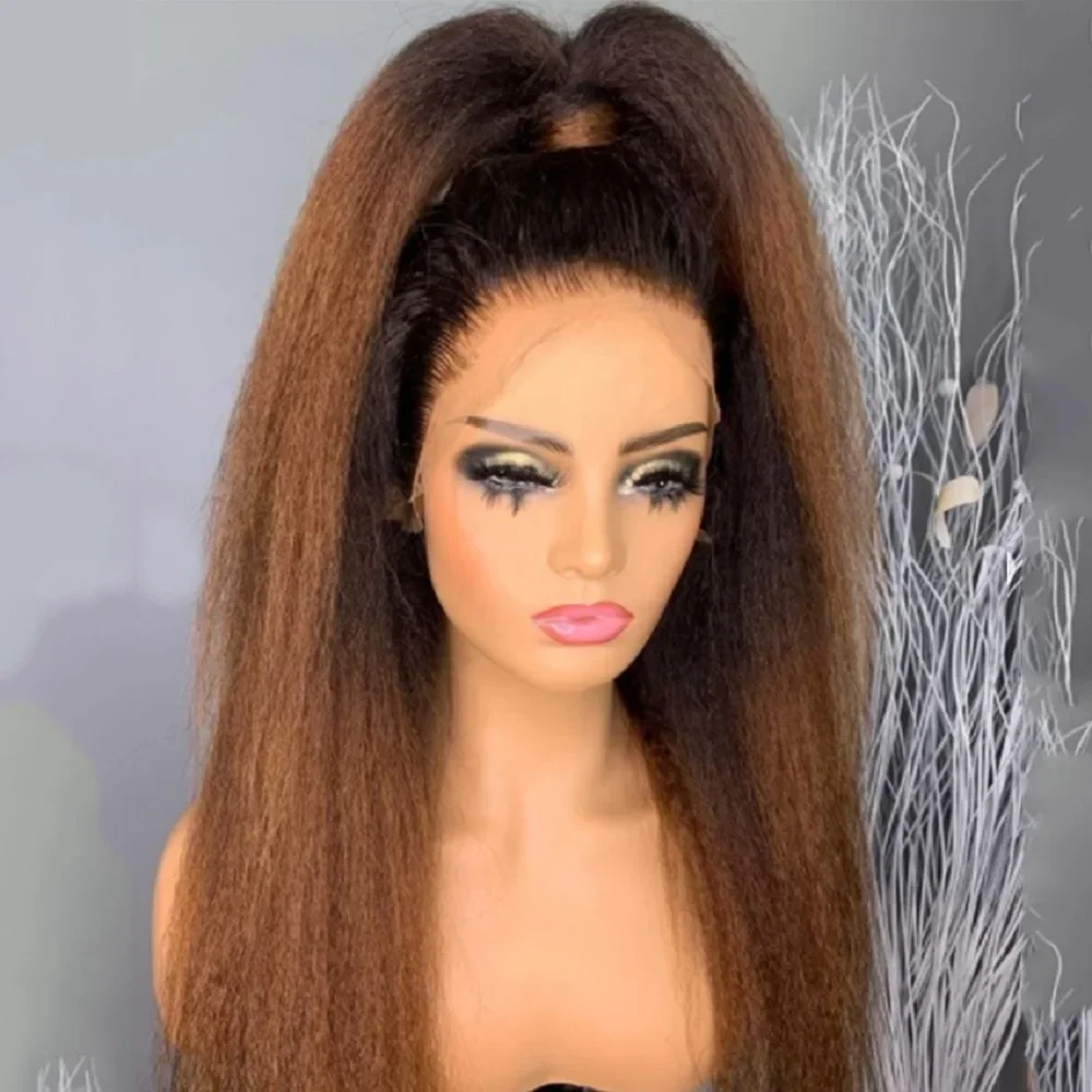 Soft Ombre brown Yaki 26 inch 180 Density Kinky straight Lace Front Wig For Women With Baby Hair Synthetic Preplucked Glueless Daily
Soft Ombre brown Yaki 26 inch 180 Density Kinky straight Lace Front Wig For Women With Baby Hair Synthetic Preplucked Glueless Daily