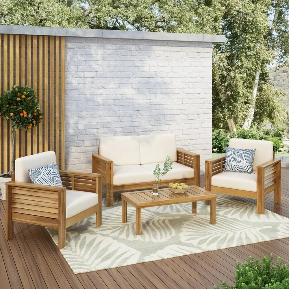 4-Piece Outdoor Acacia Wood Patio Conversation Set with Loveseat,2 Chairs and Coffetable for Backyard
4-Piece Outdoor Acacia Wood Patio Conversation Set with Loveseat,2 Chairs and Coffetable for Backyard
