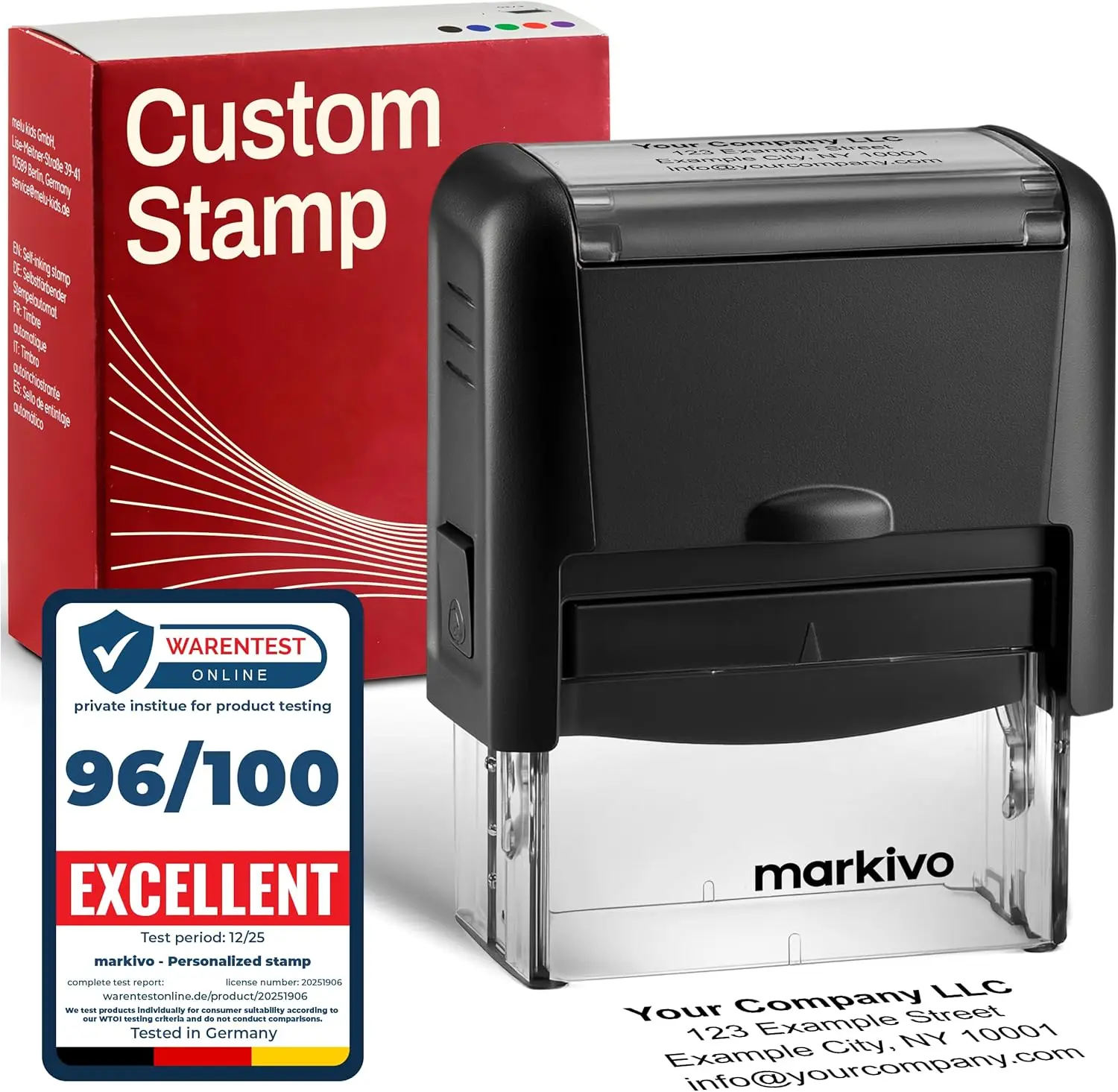 Custom Self-Inking Stamp, 1.85"x0.71", Black, Up to 5 Lines, Business or Return Address
Custom Self-Inking Stamp, 1.85"x0.71", Black, Up to 5 Lines, Business or Return Address