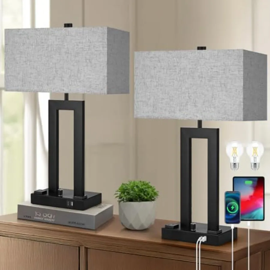 Modern Table Lamps Set of 2-22" Tall Bedside Lamps with USB-C/USB-A Charge Ports and Outlet Stepless Dimmable Fabric Shade Nigh
Modern Table Lamps Set of 2-22" Tall Bedside Lamps with USB-C/USB-A Charge Ports and Outlet Stepless Dimmable Fabric Shade Nigh