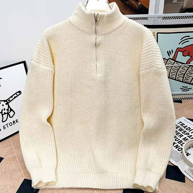 Autumn Winter Men's Half-High Collar Zipper Sweater Knitwear Solid Color Vintage Knit Pullover Sweater Male Leisure Pullover
Autumn Winter Men's Half-High Collar Zipper Sweater Knitwear Solid Color Vintage Knit Pullover Sweater Male Leisure Pullover