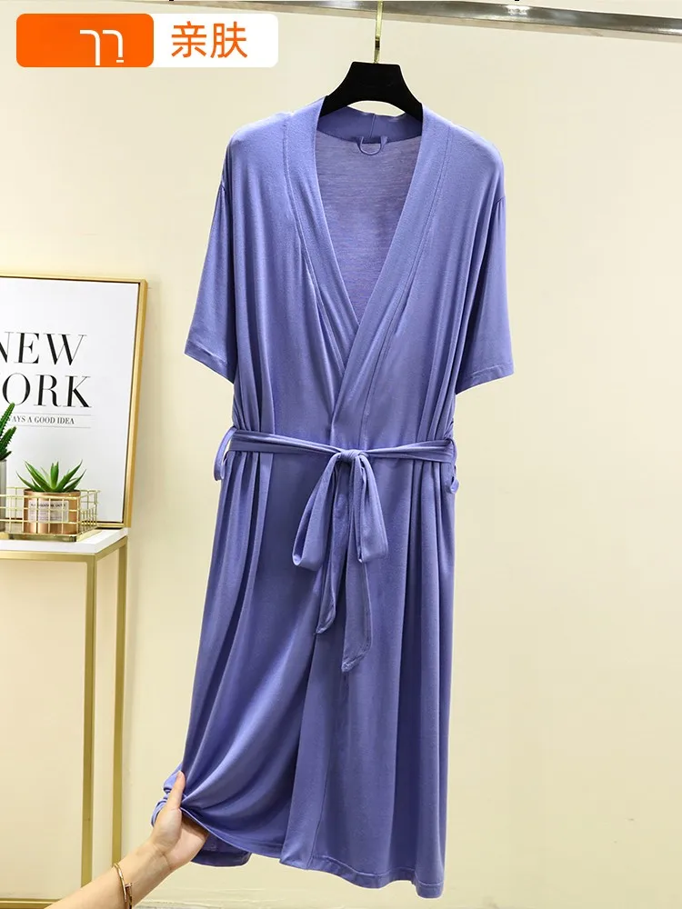 Summer Lightweight Modal Short Sleeve Women's Robe Long Loose Pure Color plus Size Home Clothes Sleepwear Comfortable Home Style
Summer Lightweight Modal Short Sleeve Women's Robe Long Loose Pure Color plus Size Home Clothes Sleepwear Comfortable Home Style