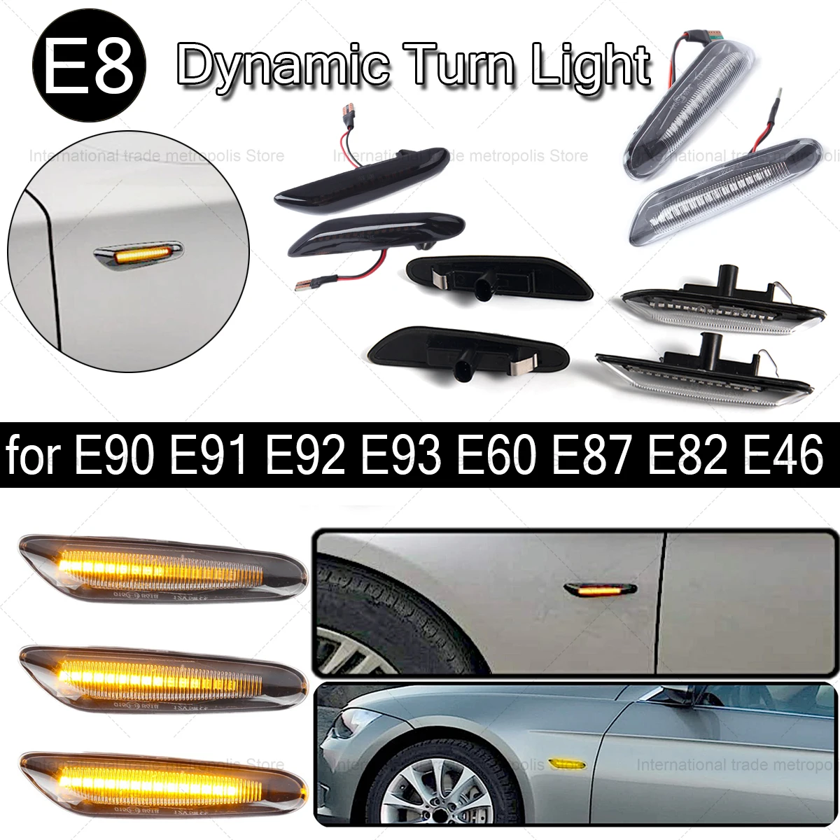 2pcs for BMW Led Dynamic Side Marker Turn Signal Light Sequential Blinker Light for E90 E91 E92 E93 E60 E87 E82 E46 Error Free
2pcs for BMW Led Dynamic Side Marker Turn Signal Light Sequential Blinker Light for E90 E91 E92 E93 E60 E87 E82 E46 Error Free